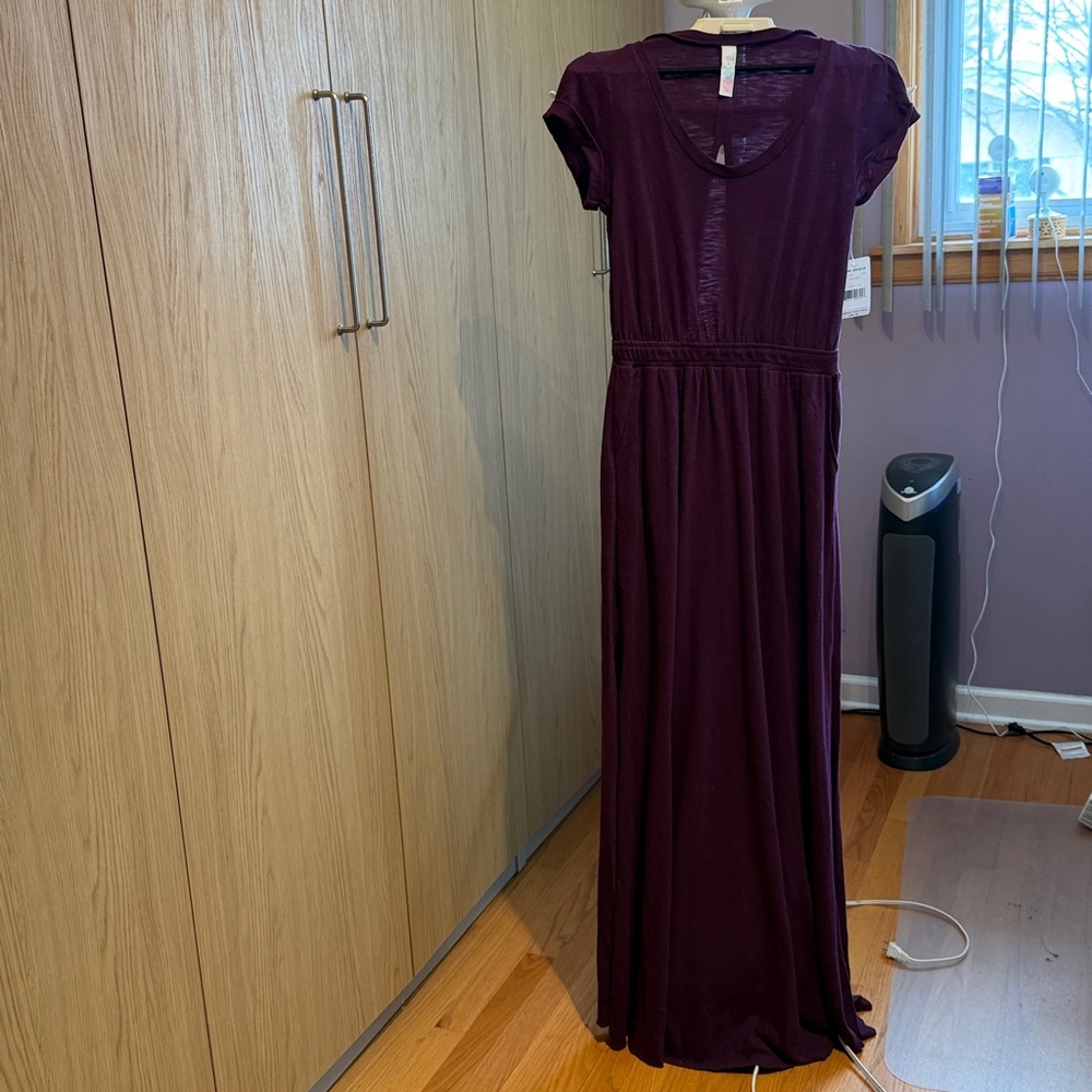 Free People Deep Purple Maxi Dress With Pockets 100% Cotton